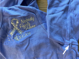 Special Bonus Gift! Women's Scoop Neck, 3/4 Sleeve Periwinkle Ribbon of Hearts Nobody Fights Alone Shirt